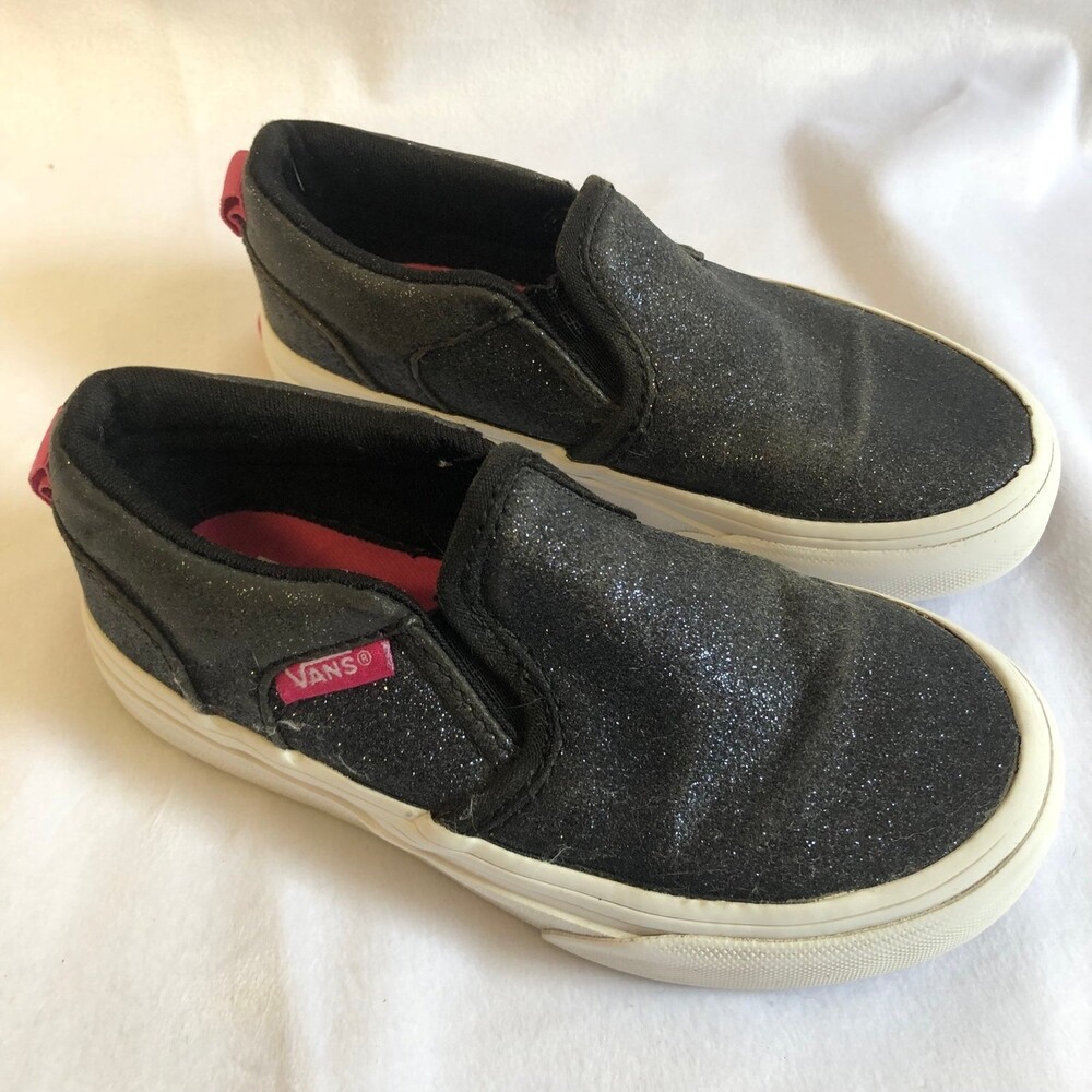 Vans Size 10.5 Blue Black Glitter Slip On
